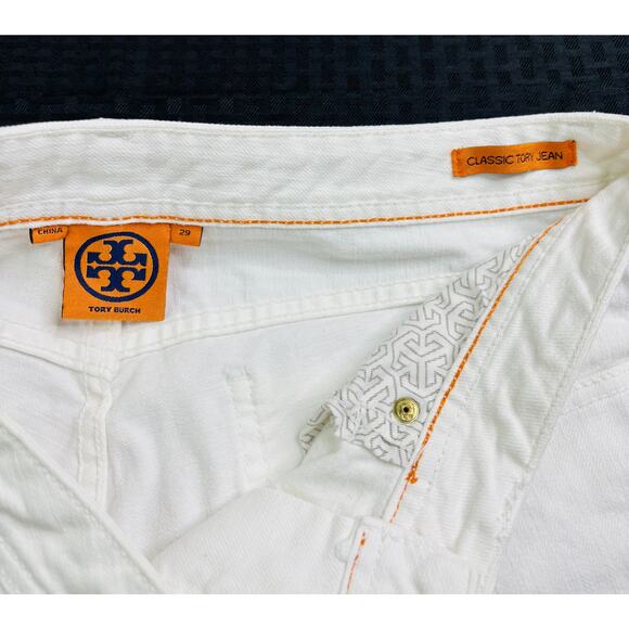 Authentic Classic Tory Burch Women's White Denim Straight Leg Jeans Size EUR 29 - Picture 3 of 4